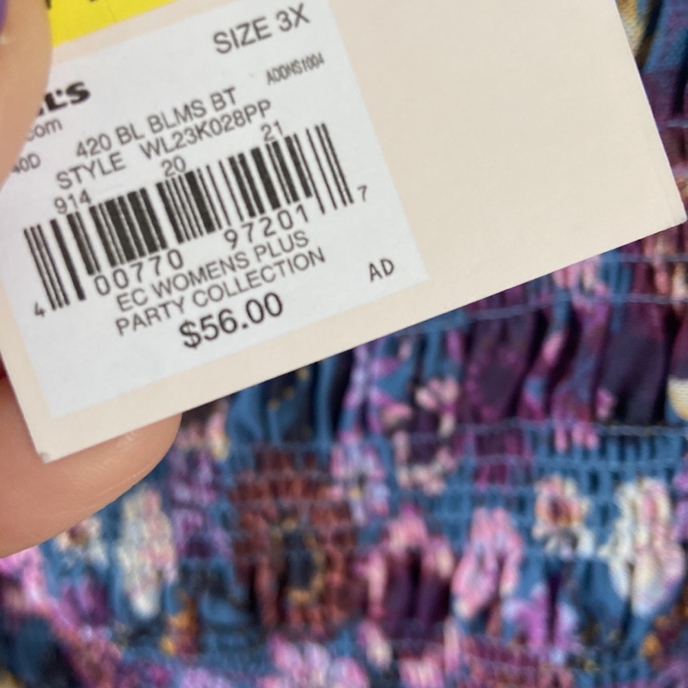 Blue Purple Floral Lauren Conrad Sheer Stretchy Top long sleeve 3x plus - Picture 4 of 7